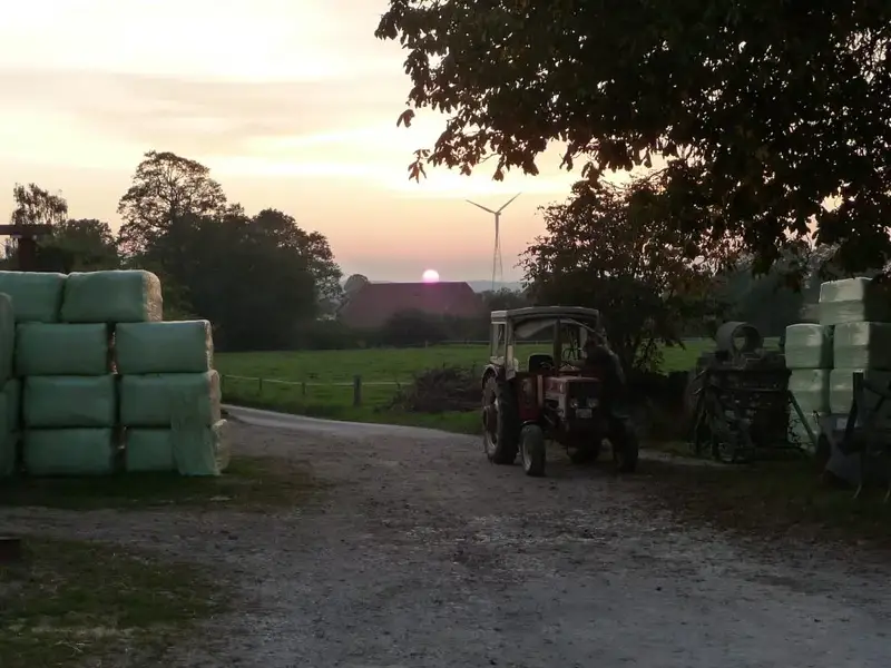 Traktor bei Sonnenuntergang